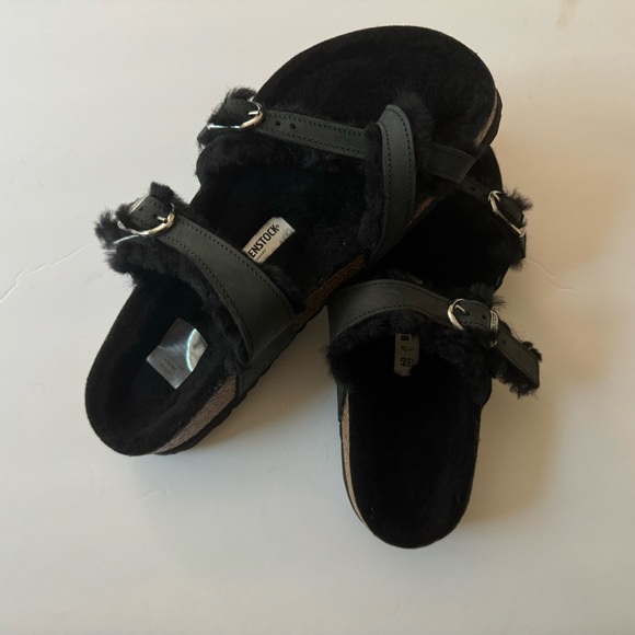 NWT Birkenstock Made in Germany Mayari Shearling Sandals - Leather black 864sn - Picture 8 of 10